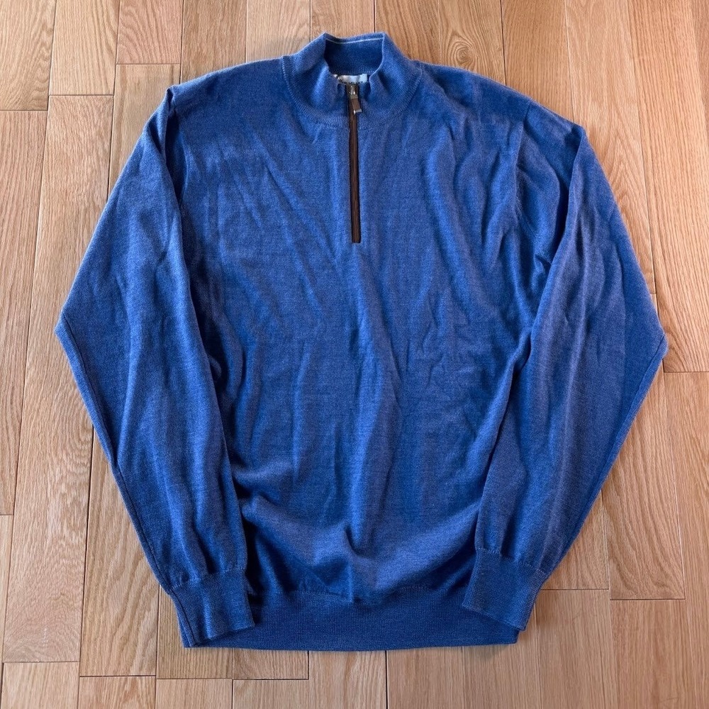 Peter Millar Crown Comfort Merino Wool Blend 1/4 Zip Pullover Blue Mens M NWT